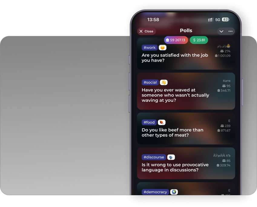 Phone screen showing trending polls to explore